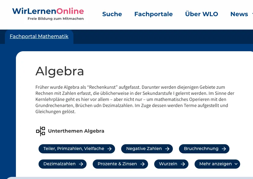Taxonomie von Lehrplanthemen bei WirLernenOnline